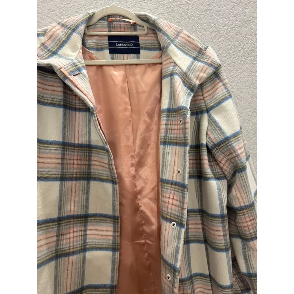 Lands' End Womens Sz L-XL Pastel Plaid Coat Winter Jacket Preppy Luxury Academia - Picture 7 of 13
